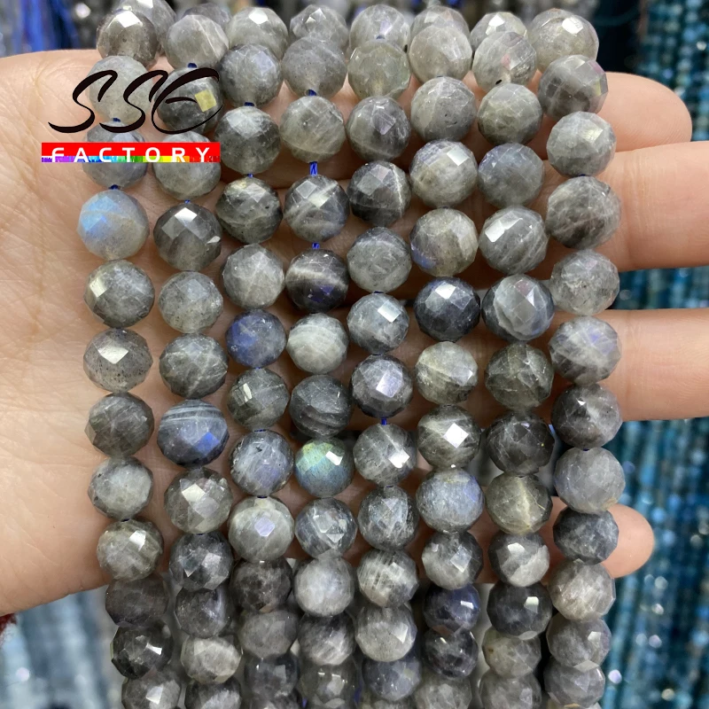 A+ Natural Grey Labradorite Stone Beads Faceted Loose Beads For DIY Jewelry Making Bracelets Necklaces Accessories 6 8 10mm 15''