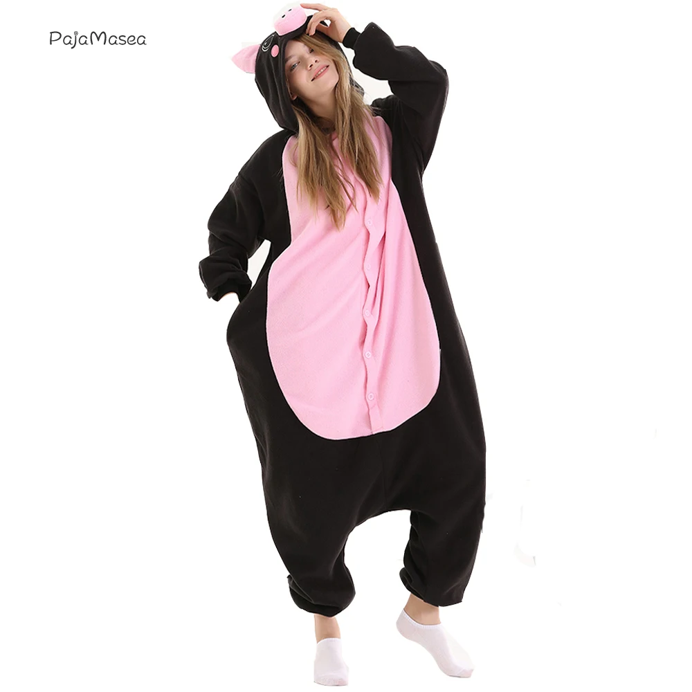 PAJAMASEA Pink Onsie Adults Animal Pajamas Pig Women Onesie Girls Cosplay Costume Homewear Fleece Jumpsuit Man Raccoon Kigurumi