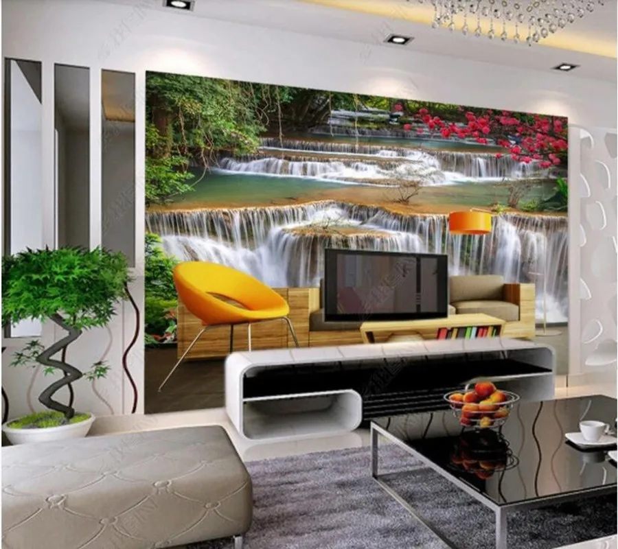 

Papel de parede Green landscape painting waterfall 3d wallpaper mural,iving room tv wall bedroom wall papers home decor