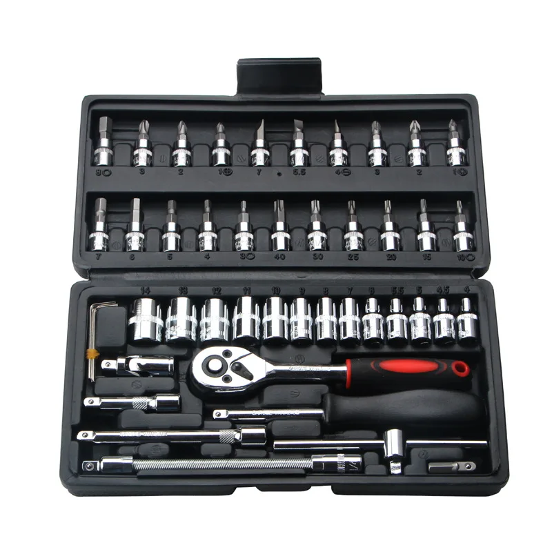 46 Pcs/Set Multifunctionl Ratchet Wrench Set Professional Mechanic Repair Tools Combination Kit with Carry Case for Auto Repair