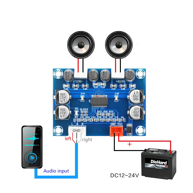 SOTAMIA Audio Amplifier Board 30Wx2 Two Channel Digital Power Amplifier Home Audio Amp DC12-24V Home Sound Theatre DIY