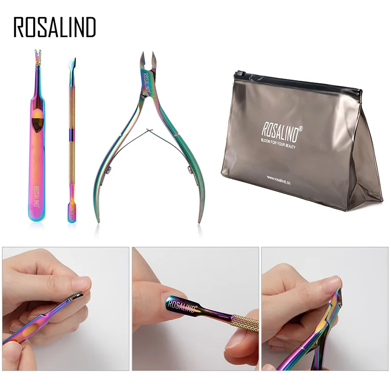 ROSALIND Set Manicure tagliaunghie in acciaio inossidabile forbice cuticola tronchesi accessori per unghie per la rimozione di smalto Gel strumento per la cura delle unghie