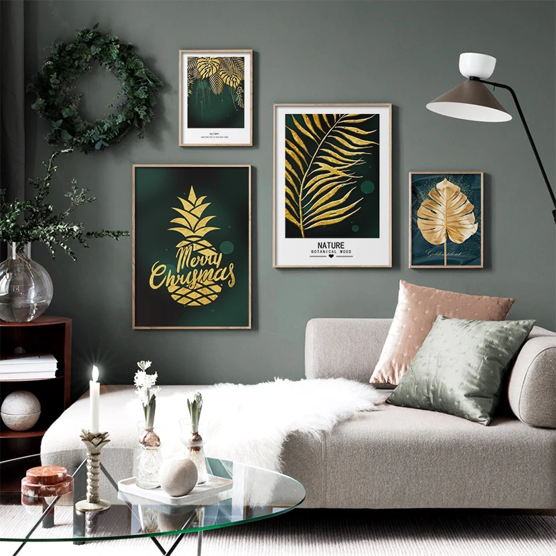 

Abstract Golden Leaves Pineapple Picture Wall Poster Modern Style Canvas Print Painting Art Aisle Living Room Unique Decoration