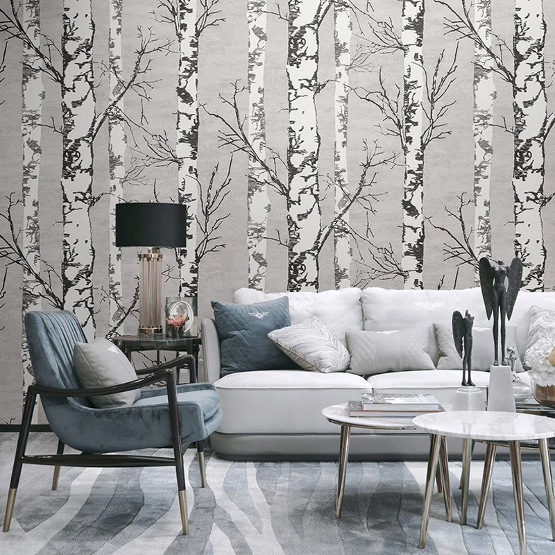 

wellyu White Birch Tree PVC mural for Cloth Shop Modern Nordic Design Coffee House Resturant Wall Paper Roll Forest Woods