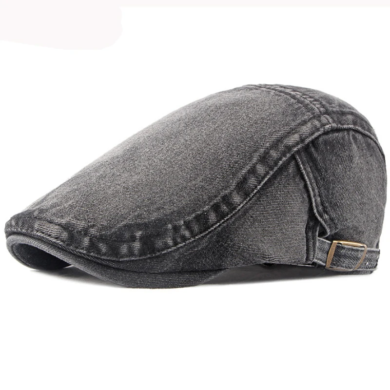 HT3301 Berets Spring Autumn Men Women Cap Hat Retro Denim Beret Cap Artist Painter Beret Hat Adjustable   Flat Cap Men