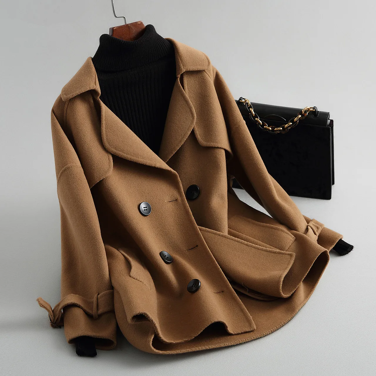 

Double Side Wool Coat Female Jacket Autumn Winter Jacket Women Korean Coats Vintage Overcoat Casaco Feminino MY