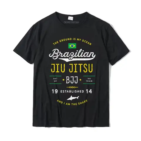 Ocean Shark Jiu Jitsu 셔츠 BJJ Jujitsu 선물 New Arrival Mens T 셔츠 그룹 탑 셔츠 코튼 슬림 피트