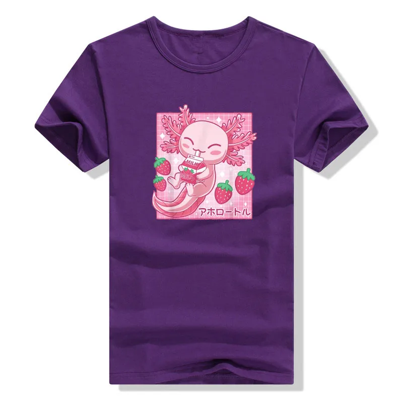 Kawaii Axolotl Strawberry Milk Shake Carton Japanese Anime T-Shirt