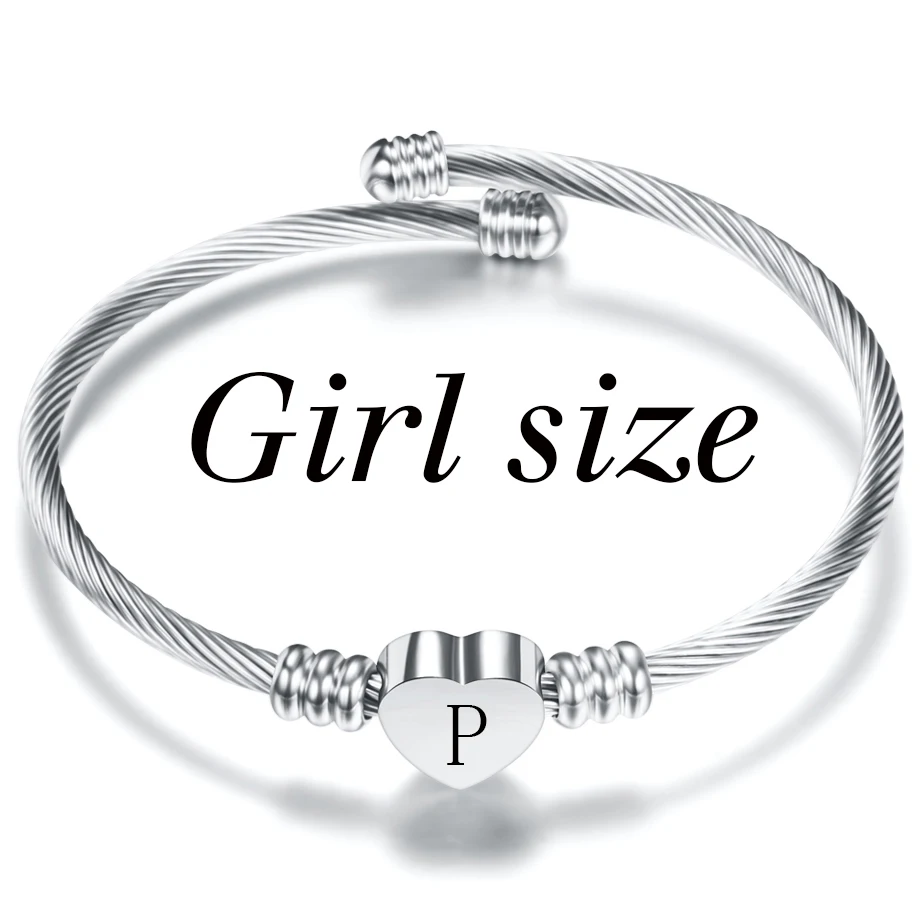 Cute Kids Initial Alphabet Letter Bracelet Bangle Stainless Steel Children Jewelry Cuff Heart Charm Bangles Little Girl Gift image 3