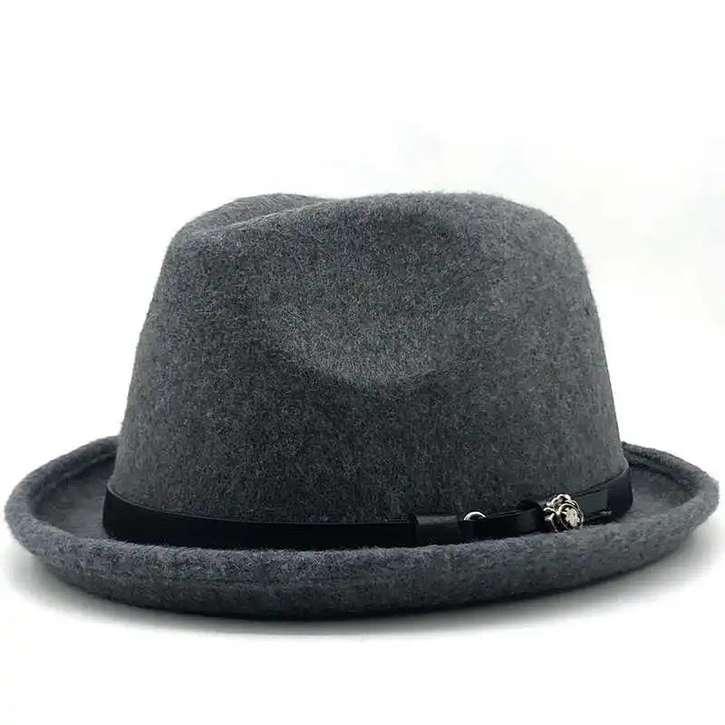 

Felt Simple Men's Fedora Hat for Gentleman Winter Autumn Church Roll Up Brim Homburg Dad Jazz Hat