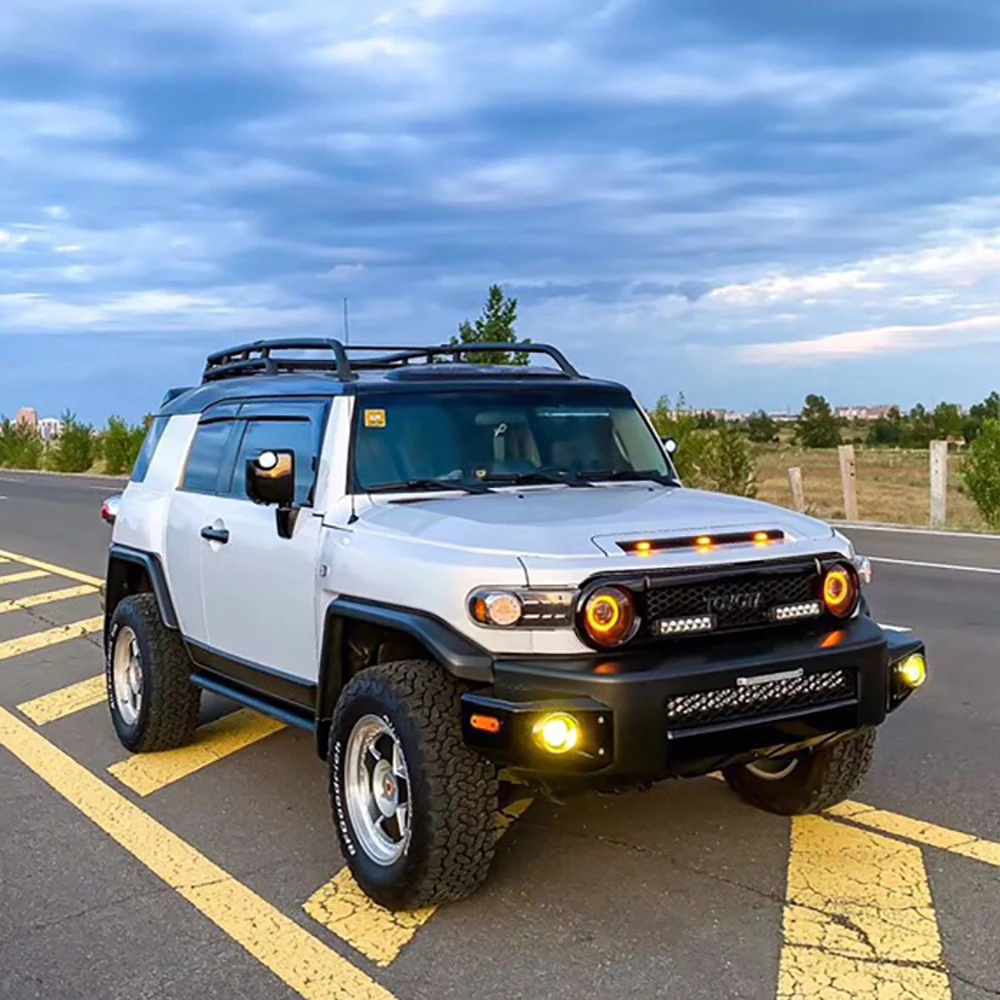 For Toyota FJ Cruiser 2007-2020 LED Car Truck Front Grille Light Hood Cover Atmosphere Yellow Decoration Lamp Fog Light