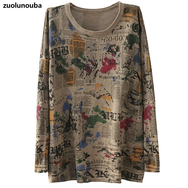 

Retro Literature And Art 2020 Autumn And Winter Version Of Printed Sweater Women Pullover Round Neck Sweater Loose Ladies Tops