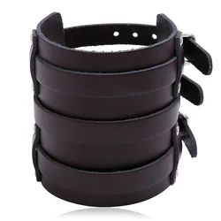 Adjustable Chunky Wrap Bracelet 80mm Width Genuine Leather Design Men's Wrist Band Simple Casual Jewelry Accessory