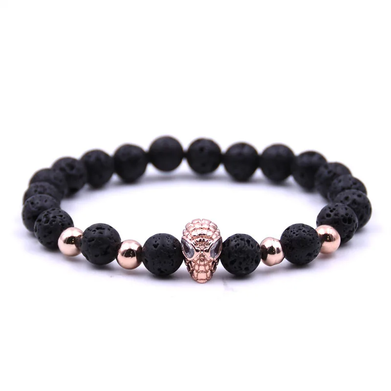 Natural Lava Stone Spiderman Micro-inlaid Zircon Bracelet Fashion 8MM Beads Bracelet Classic Jewelry