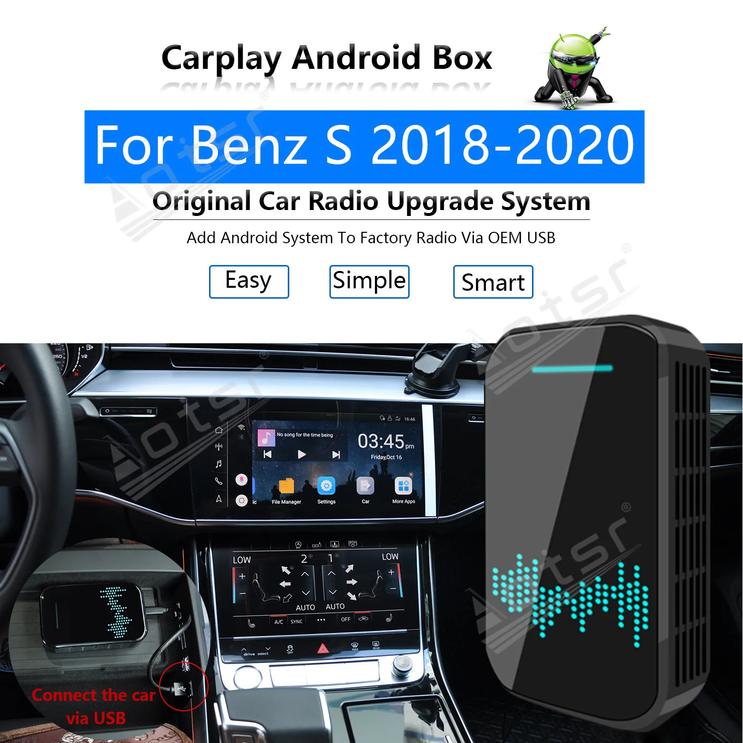 For Benz S 2018 - 2020 Car Multimedia Player Radio Upgrade Carplay Android Apple Wireless CP Box Activator Navi Map Mirror Link