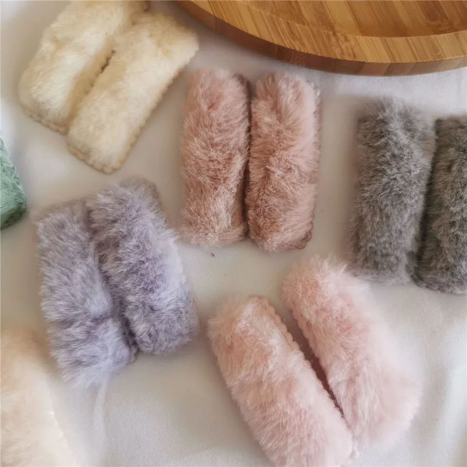 2pcs/set Korea Winter Plush Hairpins Children Solid Color Faux Fur Hair Clips Girls Barrettes Fashion Kids Soft Hair Accessories