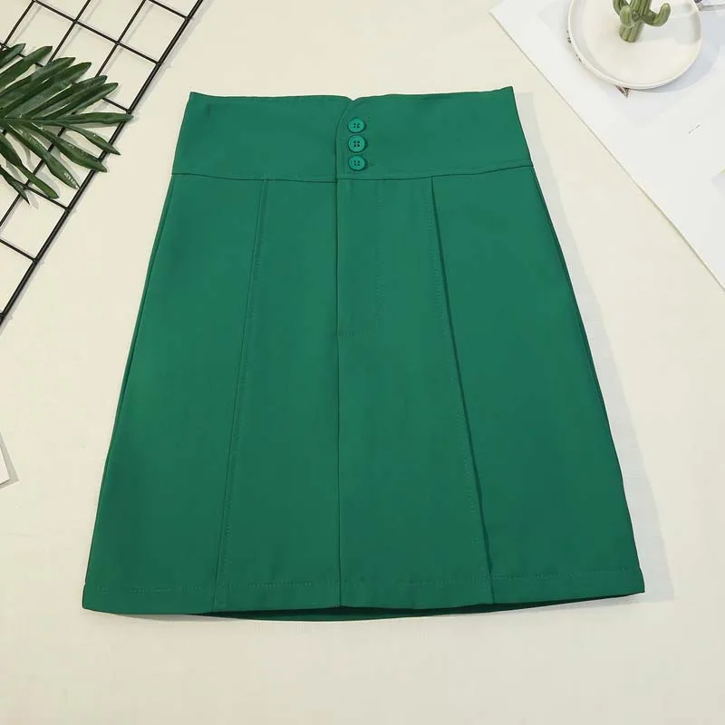 Lady Solid Button Zipper Mini Skirt  2021 Autumn Sexy Slim Simple High Waist Button Decorate Office Lady Elegant Party Skirt