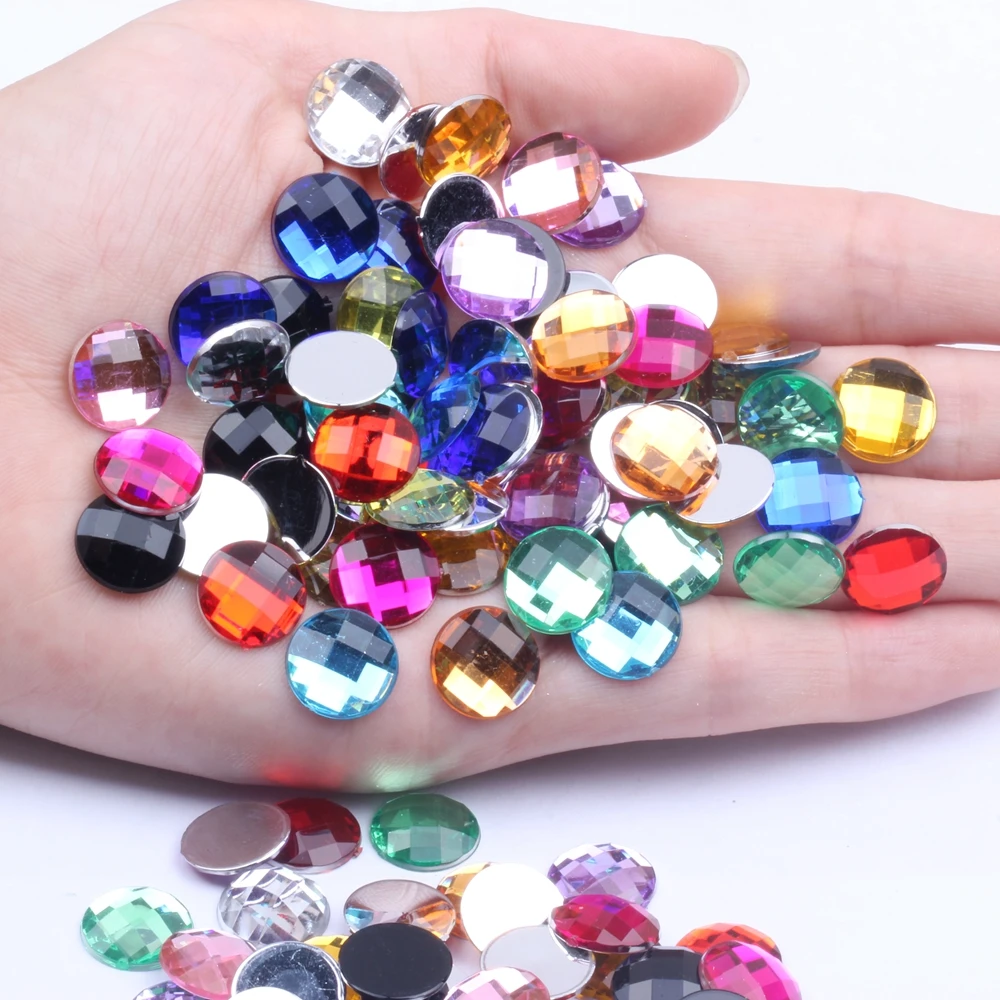 

Round Gems Flatback Earth Facets 1000pcs 12mm Craft Art DIY Stones Acrylic Rhinestone Strass High Shine Nail Art Stones