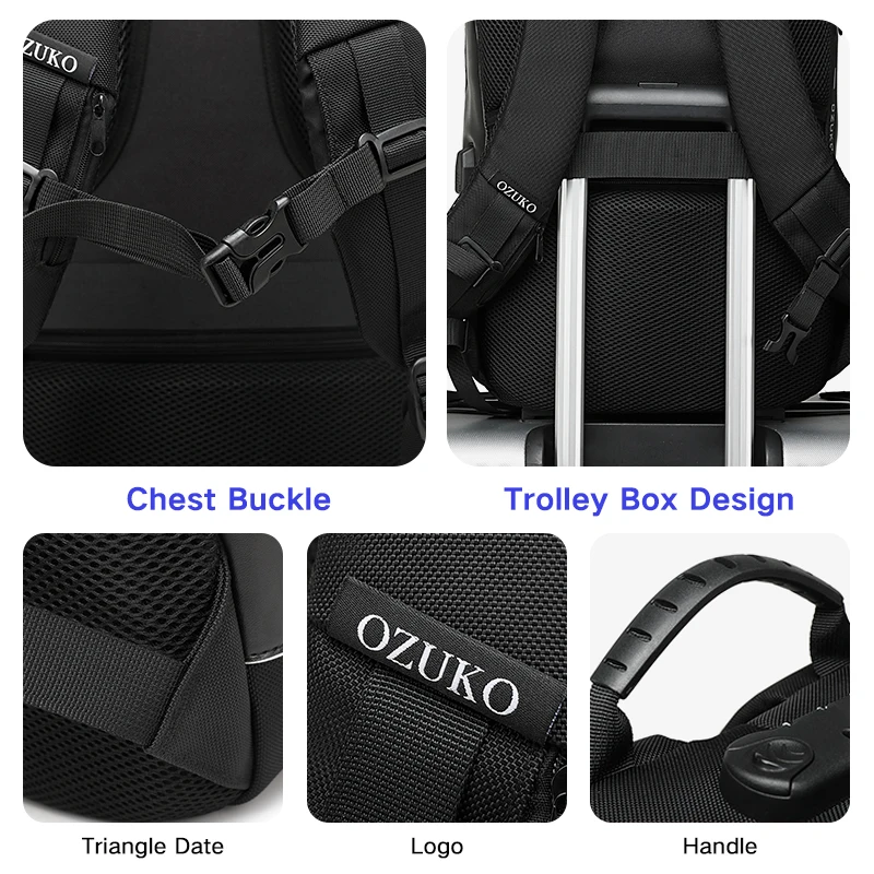 OZUKO Anti theft Men Backpack Fashion Waterproof Backpacks for Teenager USB Charging Travel Bag Male Laptop Backpack Mochila New