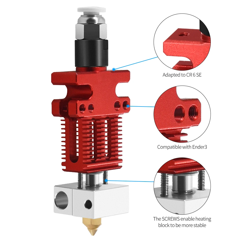 

3D-принтер CR-6 SE в сборе с полным экструдером Hotend Kit с нагревательным блоком системы нагрева / охлаждения / выравнивания может использоваться для Ender 3