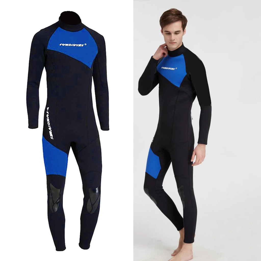 Fundivers Full Body Wetsuits 3mm Neoprene Long Sleeve Back Zip One Piece Swimsuit Wet Suits Diving Snorkeling Surfing