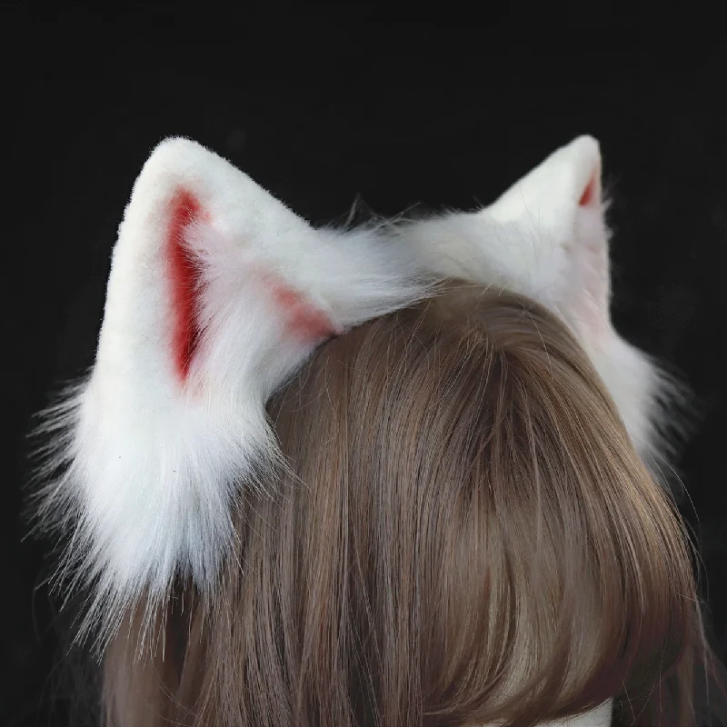 New Hand-made Work Samoye Dog Ears Hairhoop Hair Band White Fur Headwear For Halloween Christmas Cosplay Costume Accessories