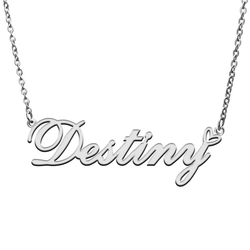 Destiny with Heart Name Necklace for Women Stainless Steel Jewelry Nameplate Pendant Femme Mother Child Girls Gift