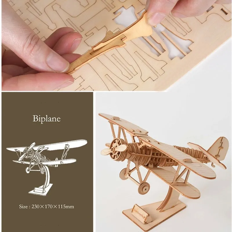 Laser Cutting Sailing Ship Biplane Steam Locomotive Toys 3D Wooden Puzzle Assembly Wood Kits Desk Decoration for Children Kids