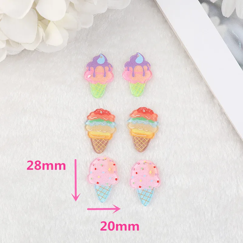 10 Pcs Acrylic Ice Cream Charms  Flatback Cartoon Food Jewelry Findings for Earrings Keychain Diy Making