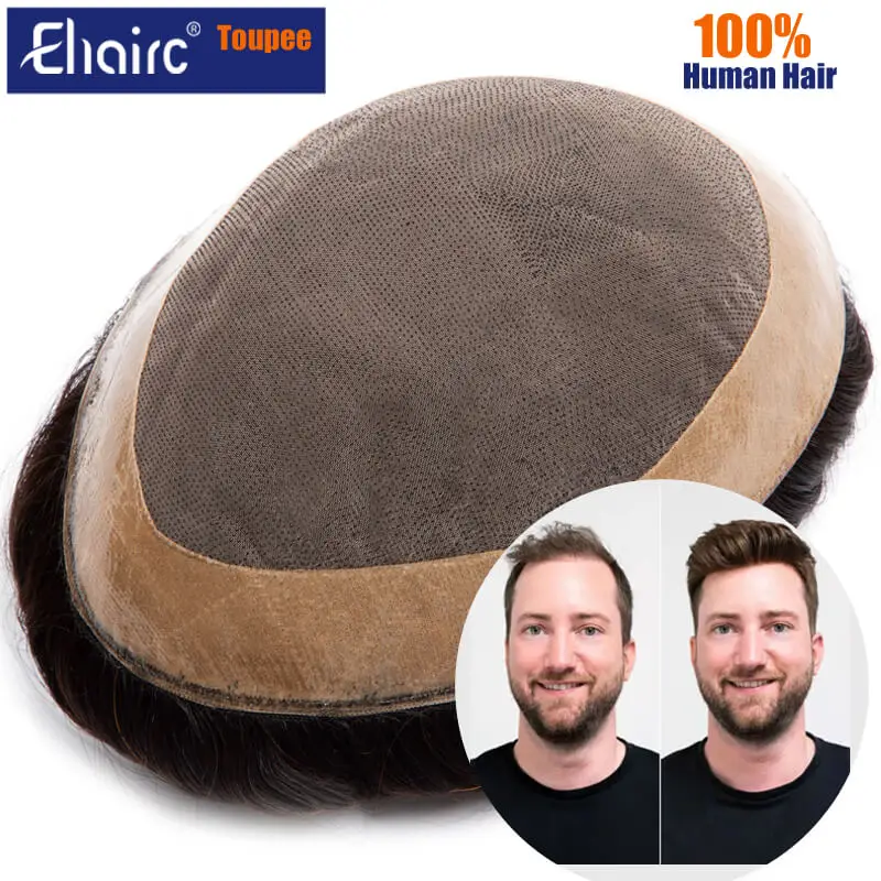 

Парик мужской Toupee с моно-сеткой и системой NPU, прочный мужской протез из 100% натуральных человеческих волос, 6 дюймов