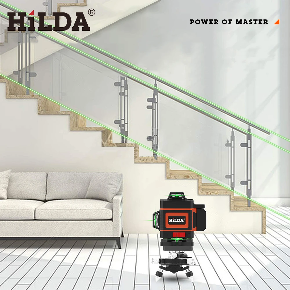 Hilda-自動セルフレベリング3D/4Dレーザーレベル,360水平および垂直クロス,非常に強力な緑色レーザーレベル