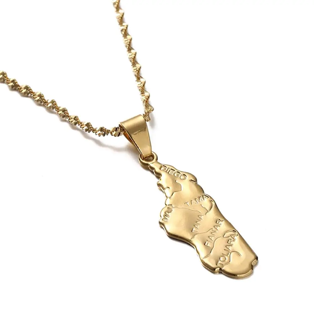 Madagascar Map Necklace Pendant Women Gold Color African Jewelry Africa Malagasy Maps