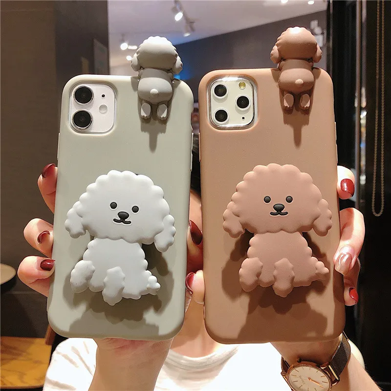 3D Cute Cartoon Dog Stand Phone Case For Samsung Galaxy S22 Plus S22FE S20FE S21 ultra A52 A72 A32 4G A22 5G A12 Bracket cover