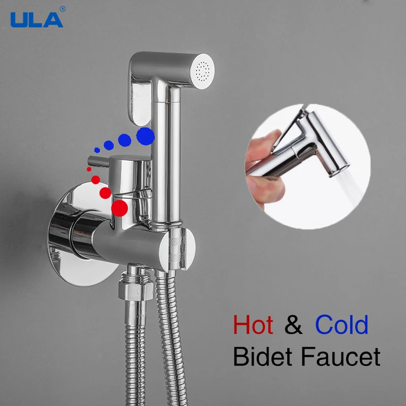 

ULA Chrome Portable Bidet Sprayer Brass Toilet Bidet faucet Hot Cold Water Bathroom Mixer Shattaf Valve Jet Set anal douche