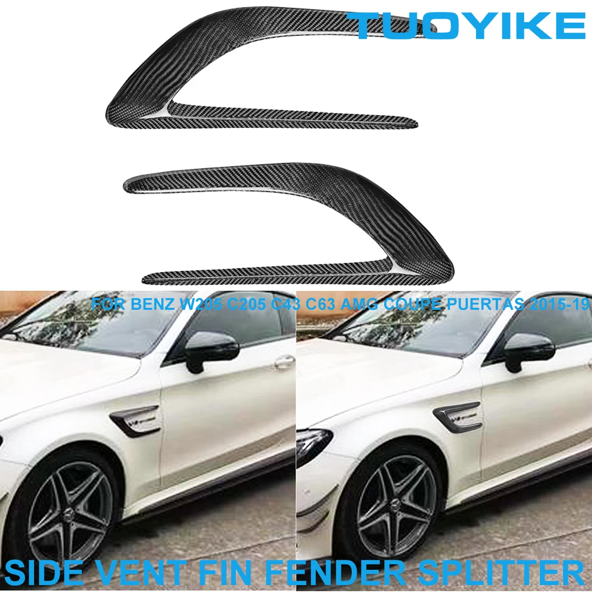 

Car Real Carbon Fiber Side Fender Fin Vent Splitter Trim Cover Sticker For Mercedes BENZ W205 C205 C43 C63 AMG Coupe 2 Puertas