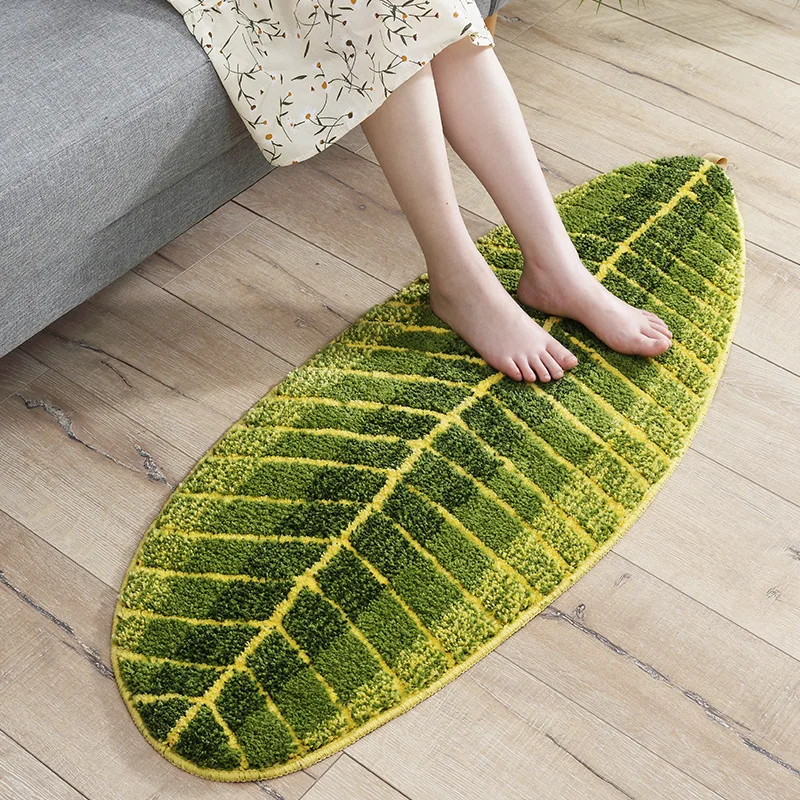 2020 Green Leaf Shape Non-Slip Bathroom Mat Home Decor Sofa Floor Carpet Bath Mats Quality Washable Bedroom Mat  Toilet Rug