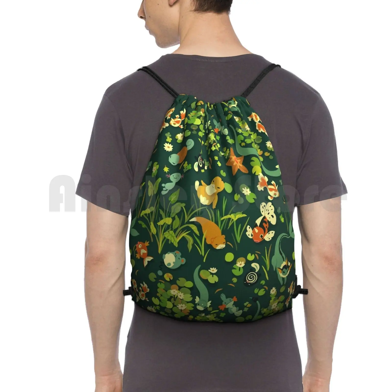 

Backpack Drawstring Bag Riding Climbing Gym Bag Patterns Floral Water Aquatic