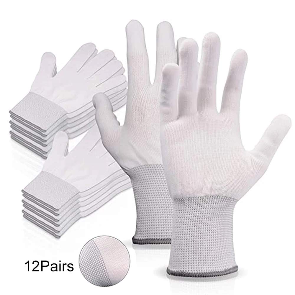 FOSHIO 4/12 Pairs Anti-Static Car Wrap Gloves Window Tint Carbon Fiber Vinyl Film Install Nylon Work Gloves Auto Washing Mitten