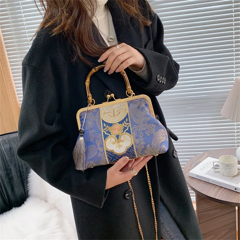 Embroidery Bird Lock Shell Bags Mother Gift Bag Wood Vintage Designer Bag Chain Women Shoulder Crossbody Bag Women\'s Handbags