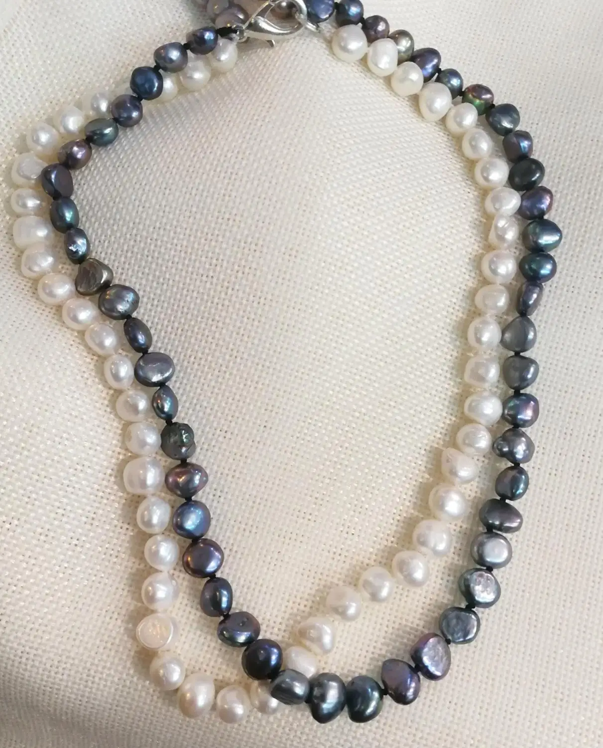 

2 rows 10mm white black colors flat baroque pearl necklace real Natural freshwater pearl Women Jewelry 43cm 17''