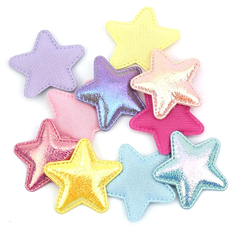 30Pcs 5cm Magic Color PU Leather Star Padded Appliques For Handmade Headwear Hair Clip Crafts Decor Accessories