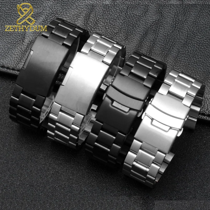 Solid stainless steel watchband for timex T2N720 T2N721 T2N739 watch strap-silver black Bracelet 24*16mm watch band metal