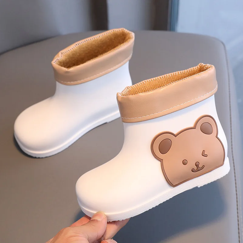 Kids Cute Bear rubber Rain Boots Girls Boys Ankle Rainboots Waterproof shoes Round toe Water Proof Shoes