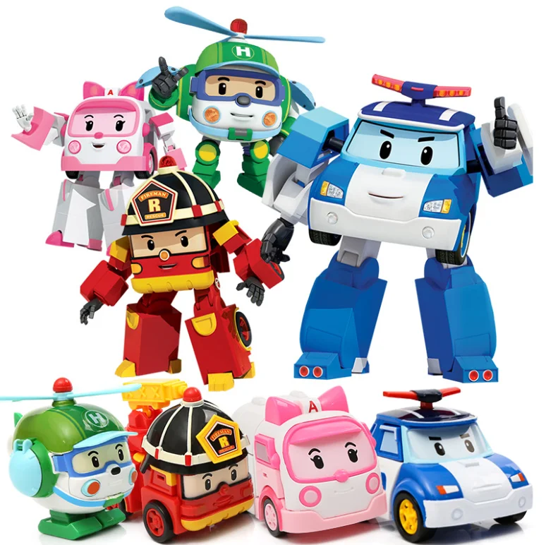 6 pçs/set coreano dos desenhos animados polis carros crianças robô brinquedo transformar veículo anime figuras brinquedos para crianças presente