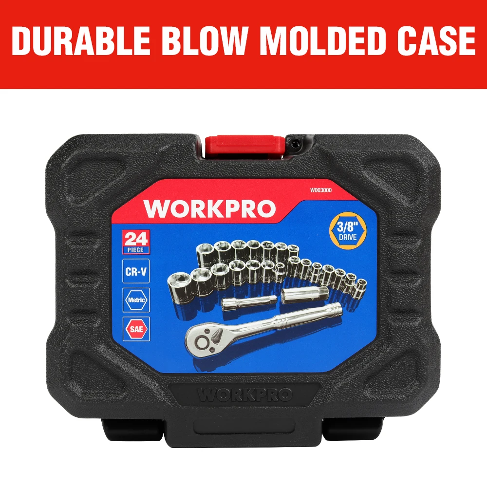 WORKPRO 24PCS Set di strumenti Set di chiavi a bussola 3/8 "chiave a cricchetto chiave a bussola 14-64 pezzi