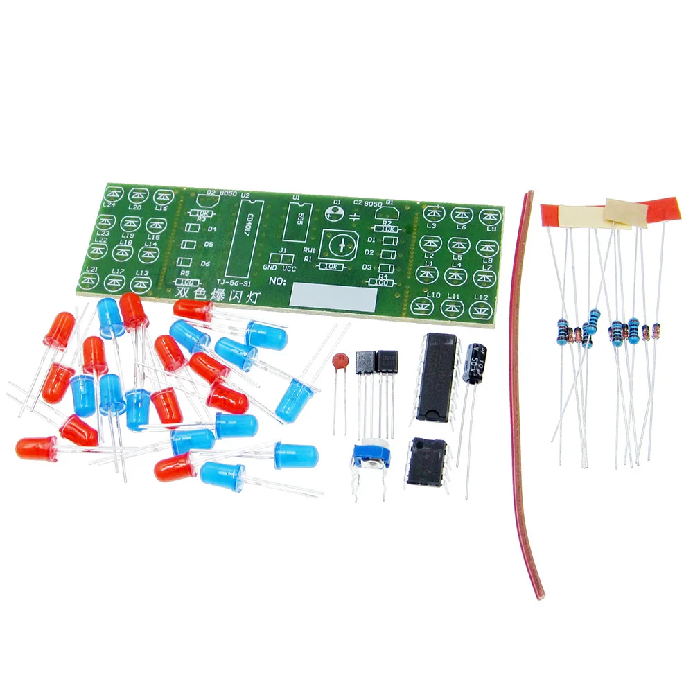 

50KIT NE555 + CD4017 Red Blue Double Color Flashing Lights Board Kit StrobePractice Learning DIY Kits Electronic Suite Module