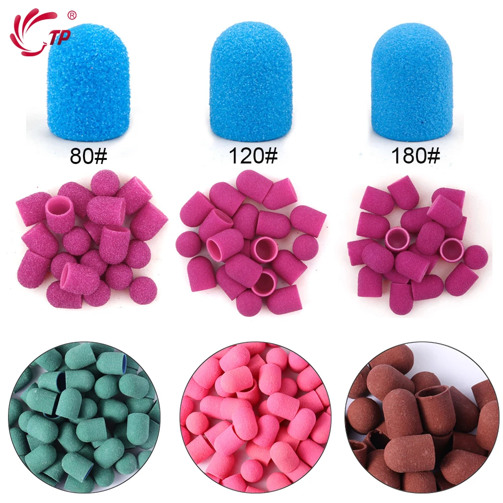 5/10/20pcs Nail Sanding Caps Bands With Rubber Drill Bits Mill Grinding Sand Cap Pedicure Files for Electric Manicure Nail Tools