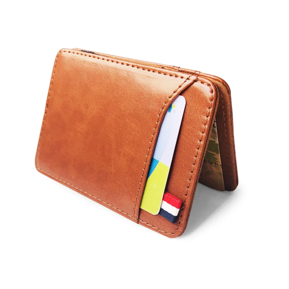 New Fashion Slim Men\'s Leather Magic Wallet Korea Designer Credit Card Holder Women Small Cash Clip Bilfold Man Clamps for Money