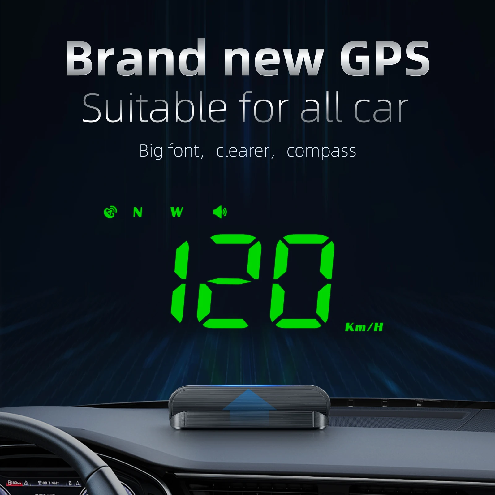 Car HUD GPS Gauge Head up Display Speedometer 3D Reflection Speed Compass Overspeed Alarm for All Cars SUV RV Pickup Truck Van