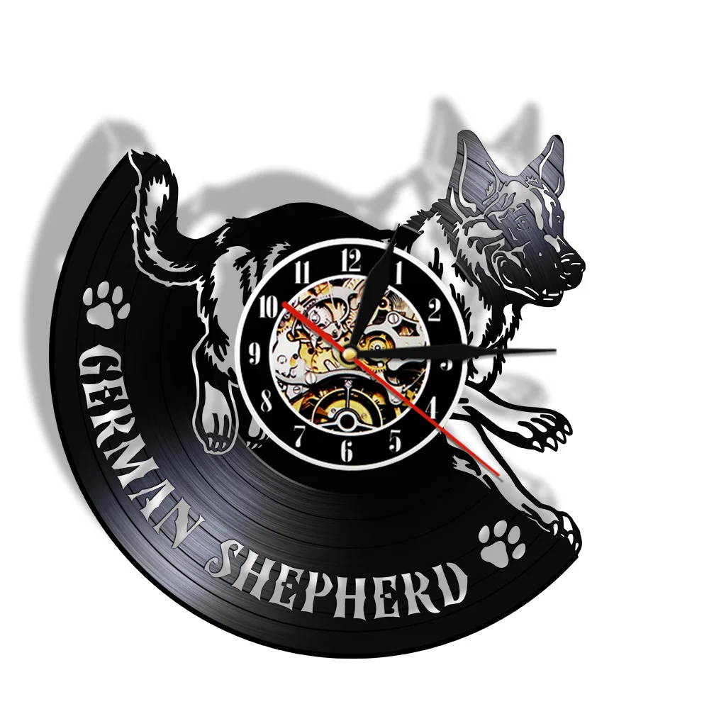 German Shepherd 12 Inch Vinyl Record Timepiece Art Decor Shepherd Yeti Dog Breed 3D Exclusive Watch Puppy Dog Pet Wall Clock